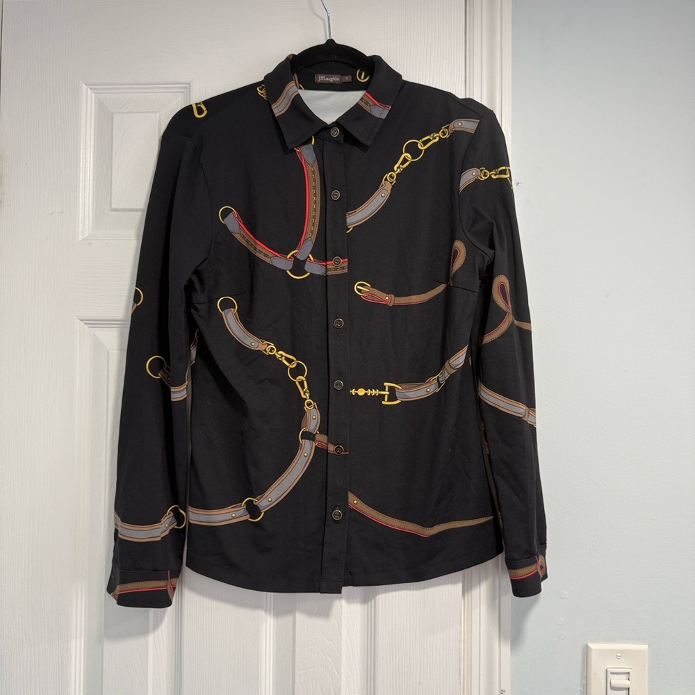 J. McLaughlin Black and Gold Long Sleeve Tee